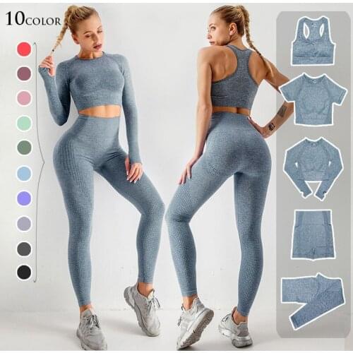 1/3/5PCS Seamless Women Yoga Set Workout Sportswear Gym Clothing Fitness Long Sleeve Crop Top High Waist Leggings Sports Suits