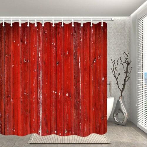 Red Wooden Board Shower Curtain Bathroom Waterproof Fabfic Curtains