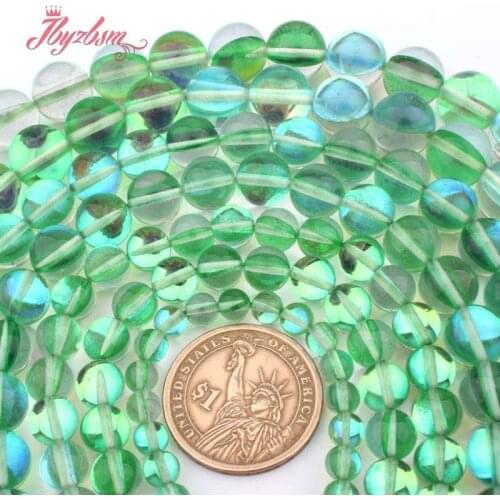 Round Smooth Green Austria Crystal Synthesis Glitter Stone Loose Beads for DIY Women Men Necklace Bracelet Jewelry Making 15"