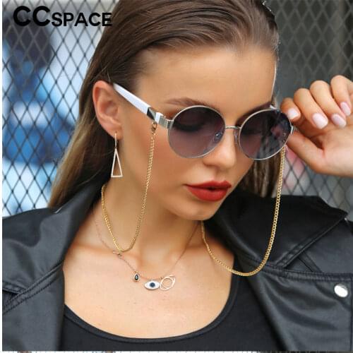 53176 With Metal Chain Round Ladies Sunglasses Decorative Vintage Summer Men Womens Shades UV400