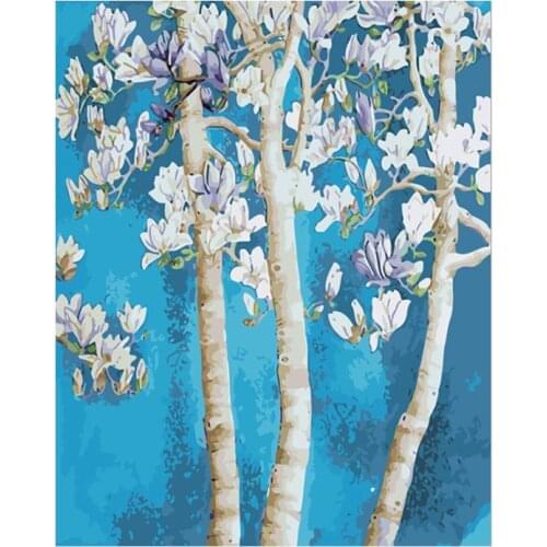 Tree Paint For Adults Oil Painting By Numbers Landscape Canvas With Framed HandPainted DIY Kits Coloring No Numbers Decoration