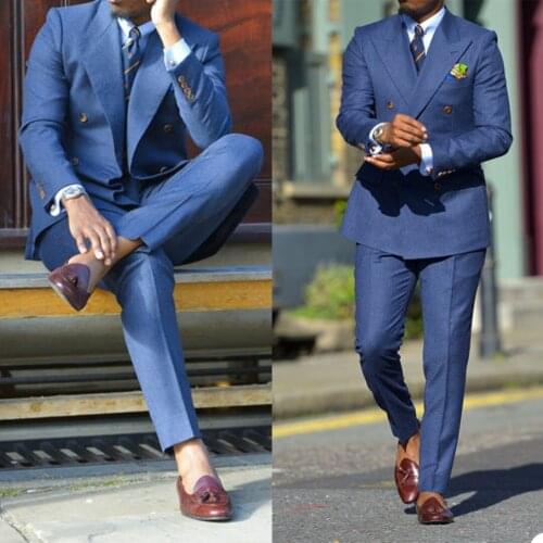 Streetwear Business Men Tuxedos Peaked Lapel Custom Made Blazer 2 Pieces Suits (Jacket + Pants) Office Daily Coat