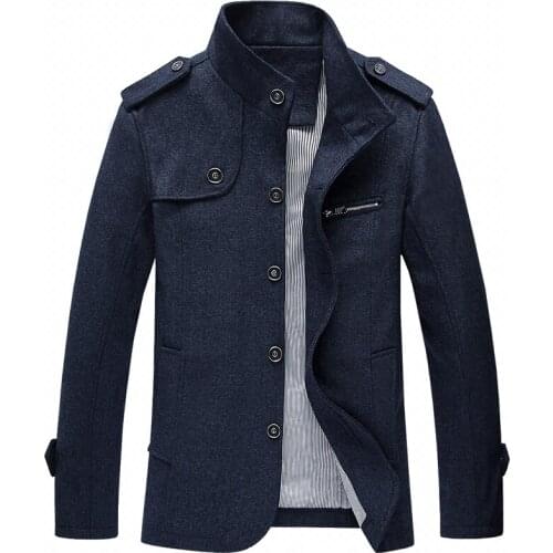 MENS Wear Trench Coat Mid-length Stand-Collar Korean-style Casual Coat Woolen Coat Mens