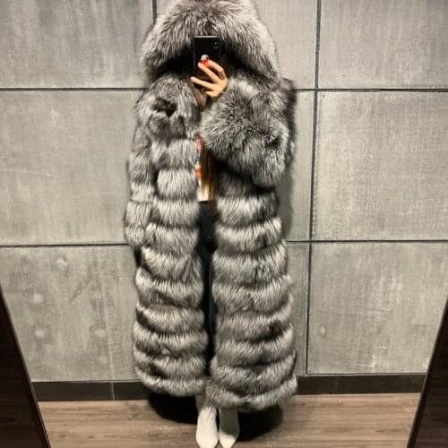 GO BALLISTIC YA natural silver fur coat hooded long fur real coat long hooded women fur real coat