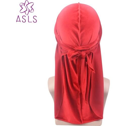New Luxury Mens Velvet Durags and Bonnet Set Bandana Turban Hat Wigs Doo Durag Biker Extra long Straps Stitch on outside Durags