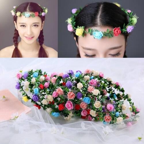Adult Kids Artificial Flower Garland Wreath Headdress Band Hair Hoop Headband Bride Princess Crown Birthday Wedding Decoration