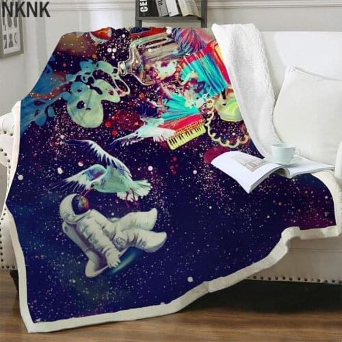 NKNK Astronaut Blankets Galaxy Blankets For Beds Colorful Plush Throw Blanket Art Bedding Throw Sherpa Blanket New High Quality