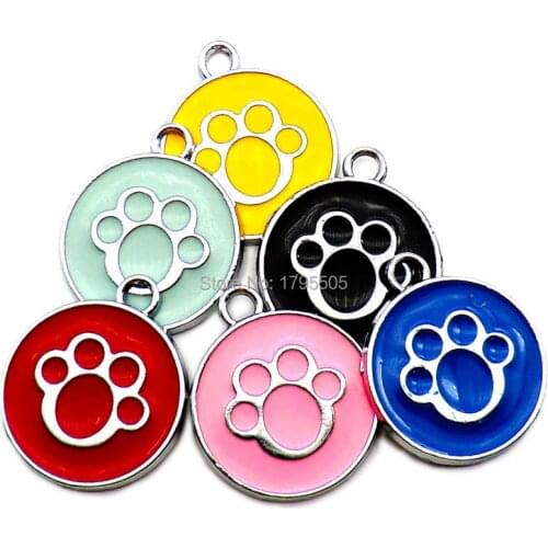 Wholesale 100pcs 3U-pet Colorful personalized dog id tag steel Solid color glaze Custom hot Pet Bone paw Name Tags Anti-lost new