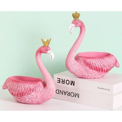 Nordic Creative Resin Flamingo Sculpture Ornaments Animal Storage Crafts Furnishings Home Decoration Accessories Wedding Gift