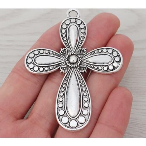 5 x Tibetan Silver Gothic Large Cross Charms Pendants for Tibetan Silver Necklace Jewelry Making Findings 73x53mm