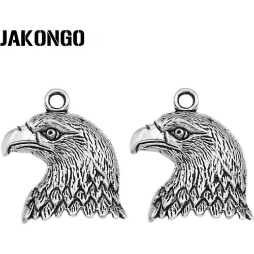 JAKONGO Antique Silver Plated Eagle Charms Birds Pendants for Jewelry Making DIY Handmad Bracelet Accessories 22x19mm 10pcs/lot