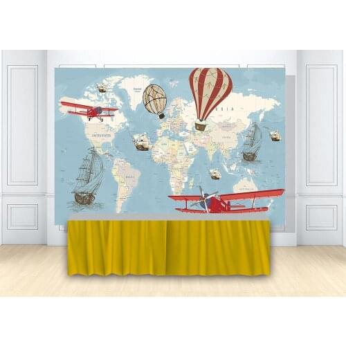 Adventure Theme Birthday Party Backdrop Hot Air Balloon Cartoon Airplane Baby Shower Vintage World Map Background Banner Decors