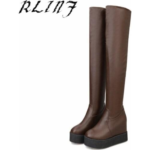 RLINF Fashion New Early Autumn High PU Boots with Heel Platform Shoes