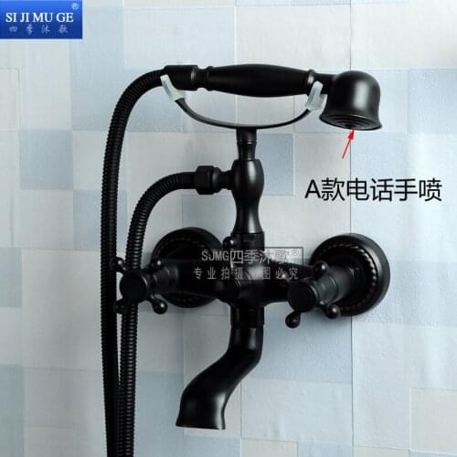 Shower Faucets Retro Brass Porcelain Bathroom Faucet Wall Mounted Telephone Euro Double Handle Mixer Tap YD-997