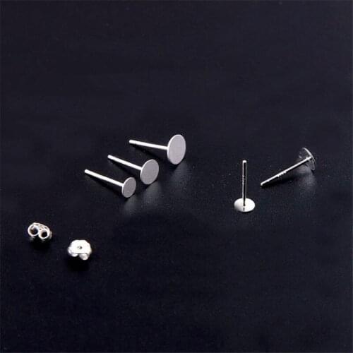 Standard S925 Sterling Silver Ear Pins Round Tray DIY Jewelry Accessories Sterling Silver Ears Wholesale Free Shipping