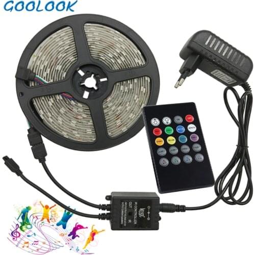 Goolook RGB LED Strip Light 5050 SMD 5m 10m Led Light Tape Waterproof RGB diode LED Ribbon Music IR Controller + Power Supply