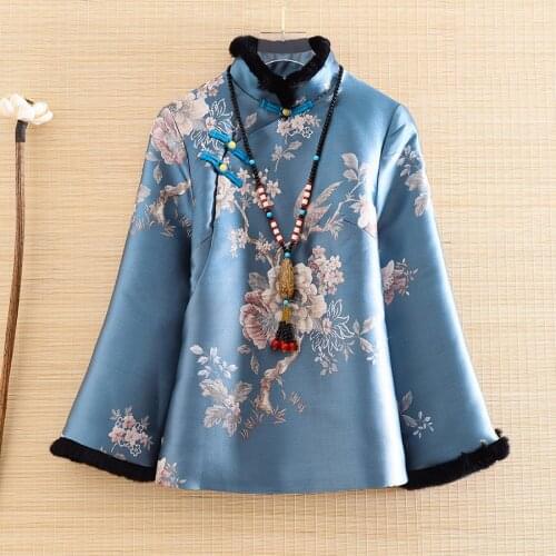 High-end Autumn And Winter Women Coat Top Chinese Style Retro embroidery Elegant Loose Lady Warm Jacket Coat Female S-2XL