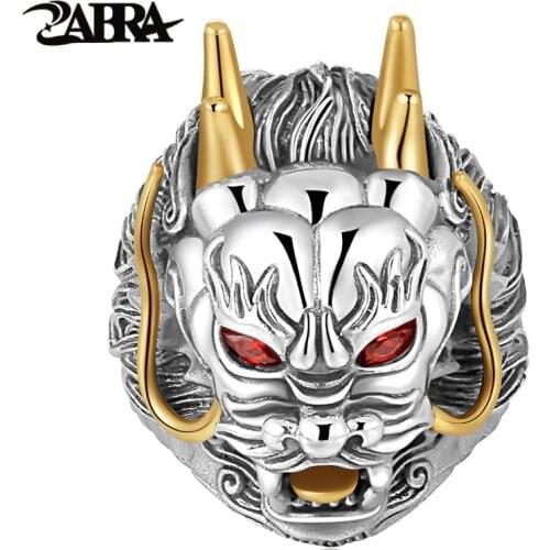 ZABRA Luxury 925 Sterling Silver Dragon Ring Big Adjustable Size Red Stone Cubic zirconia Punk Mens Rings Gothic Biker Jewelry