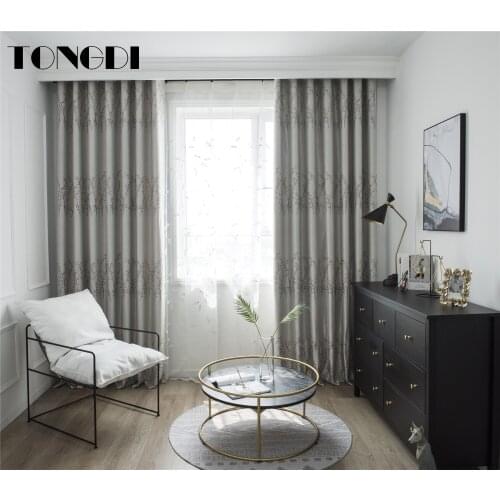 TONGDI Blackout Curtain Modern Leaves Floral Thickened Elegant High-grade Decoration For Home Parlour Room Bedroom Living Room