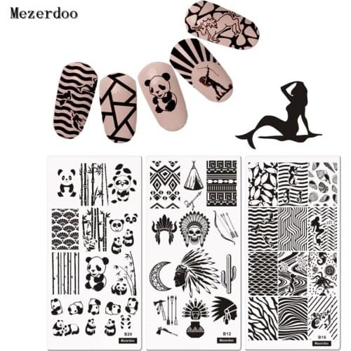 1PC Rectangle Stamp Template Nail Plates Panda/Mechanical Gears/Unicorn/Mermaid Pattern Manicure Nail Art Image Plate 10 Designs