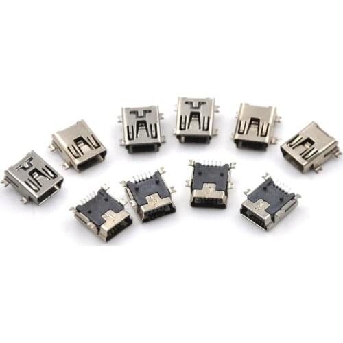 10pcs/lot Mini USB Connector 5pin Seat Jack Usb Four Legs 5P Inserting Plate Seat Mini Usb Connector