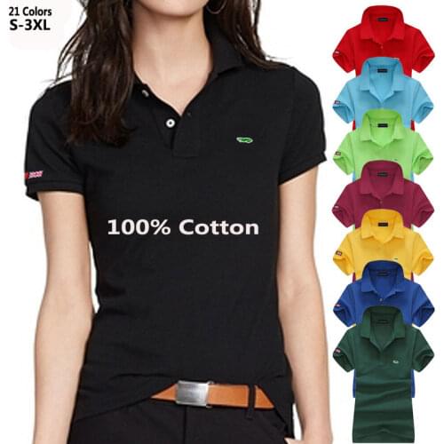100% Cotton High Quality Summer Polos Embroidery-Logo Short Sleeve Womens Polos Shirts Casual Lapel Tees Fashion Slim Tops S-4XL