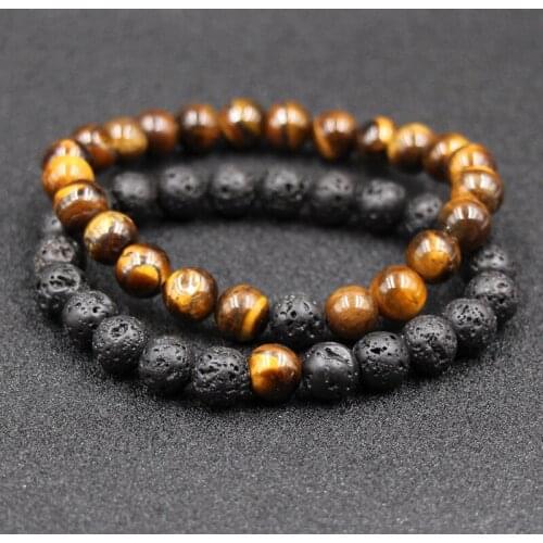 2pcs 8mm Black Lava Stone Beads Essential Oil Perfume Diffuser Bracelet Colorful Stone Beads Bracelet Stretch Jewelry