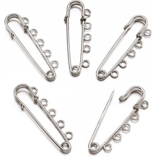 200 PCs Approx 50x16mm Iron Kilt Pins with 5 Loops Jewerly Brooch Findings Accessories for DIY Dangle Fringes Making hole: 3mm