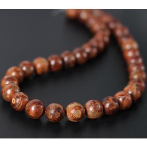 Different size 3Strands/Lot Brown Antiquity Three-eyes Tibetan Dzi Onxy Smooth Round Loose Beads Wholesale,DIY Jewelry Making