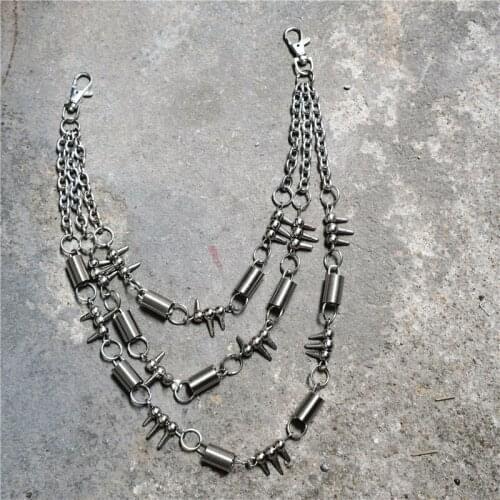 3 Layer Waist Punk Wallet Chain Silver Mens Keychains Skull Biker Link Hook Trousers Pant Belt Chain Fashion Men jewelry BL70