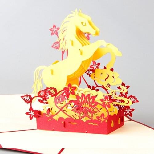 3D Laser Cut Handmade Carving Chinese Style Bless Horse Paper Invitation Greeting Cards PostCard Business Creative Gift Souvenir