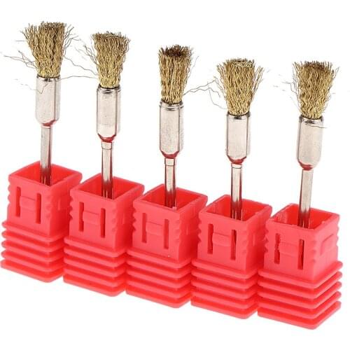 5pcs Nail Griding Brush Copper Wire Nail Art Tips Polishing Cleaning Brushes