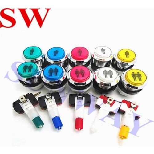 8pcs CHROME Plated illuminated 12v LED Arcade Start Push Button with microswitch Player 1,2 LOGO/1P or 2P button