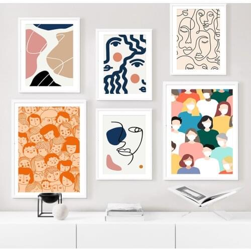 Abstract Line Face Drawing Color Block Wall Art Canvas Painting Nordic Posters And Prints Wall ​Pictures For Living Room Decor