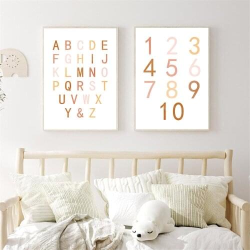 Alphabet And Number Boho Canvas Posters ABC Painting Nursery Wall Art Print Child Poster Nordic Wall Pictures Kids Room Decor