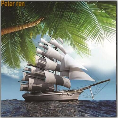 Diy Diamond embroidery Smooth sailing Diamond painting boat 3d mosaico needlework 5d Square Diamond glass mosaic Full embroidery