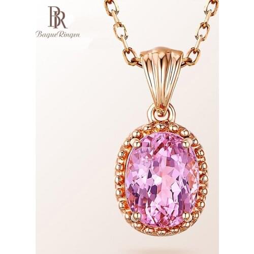 Bague Ringen Elegant Oval shaped Pendant Necklace for Women Rose Gold Color Silver 925 Jewelry Sakura pink Tourmaline Accessorie