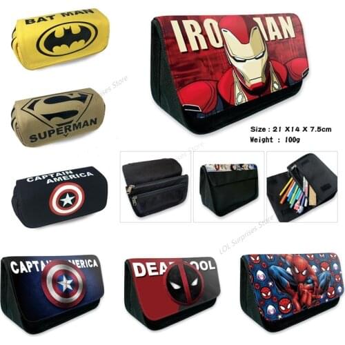 Disney Pencil Case Captain America Iron Man Pencils Bag Spiderman Marvel Anime Large Capacity Kids School Supplies Stationery