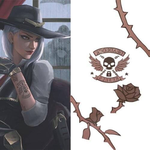 COSTHEME Overwatch Ashe Forearm Tattoos Sticker Cosplay Waterproof Arm Sticker Temporary Paper Paints Cosplay Accessories Brown