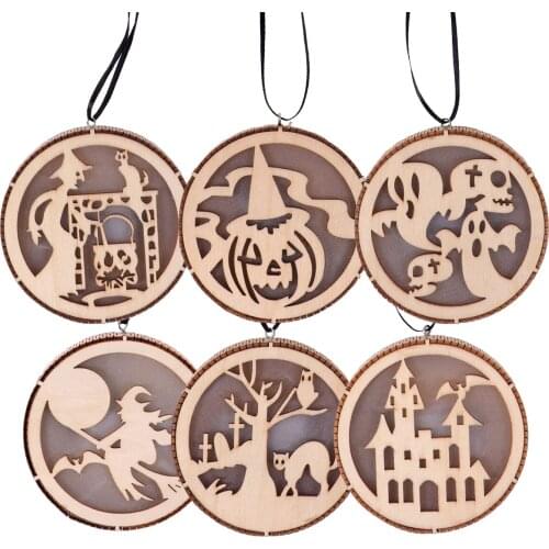 Wooden Witch Pendant Happy Halloween Party Decorations For Home 2021 Horror Pumpkin Ornaments Hanging Halloween Decorations