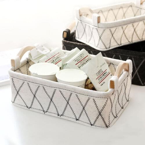 Wooden handle storage basket simple felt desktop storage basket sundries toys clothing organizer finishing storage box mx1017115