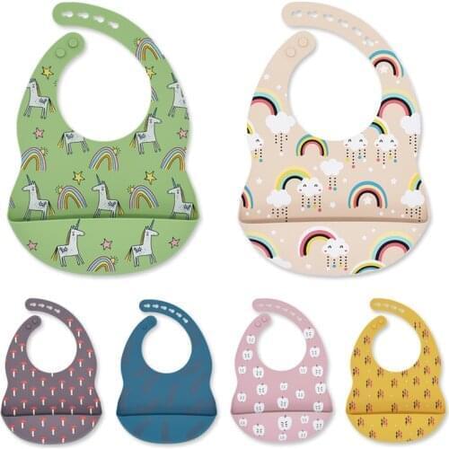 Baby Bibs Newborn Cute Cartoon Kid Silicone Bib Adjustable Waterproof Stain Resistant Saliva Towel Toddler Aprons Burp Cloth