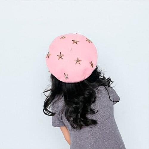 Children Wool Beret Cap Kids Girls Hat Cute Cartoon Five-pointed Star Hat The Baby Hat Fall Winter hats