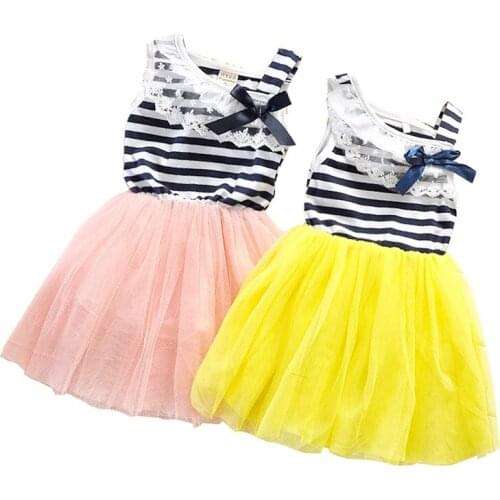 Baby Girl Dress Childrens Clothing Girl Lace Striped Tutu Dress Wholesale Kids Dress (2-5 Years)