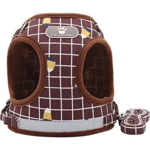Plaid Dog Harness With Leash Set Breathable Reflective No Pull Pet Walking Harness Leash For Puppy Medium Large Dog