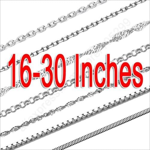 Hot Attractive 10Pcs 16-30" Mix 10 Style Real 925 Sterling Silver Jewelry Snake ROLO Figaro Necklace Chains For Pendant