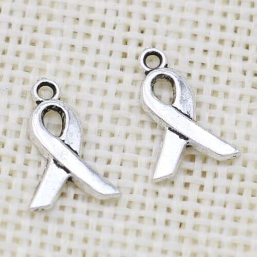 JAKONGO Antique Silver Plated Ribbon Cancer Charms Pendants for Jewelry Making Bracelet Accessories DIY Craft 14x10mm 20pcs/lot
