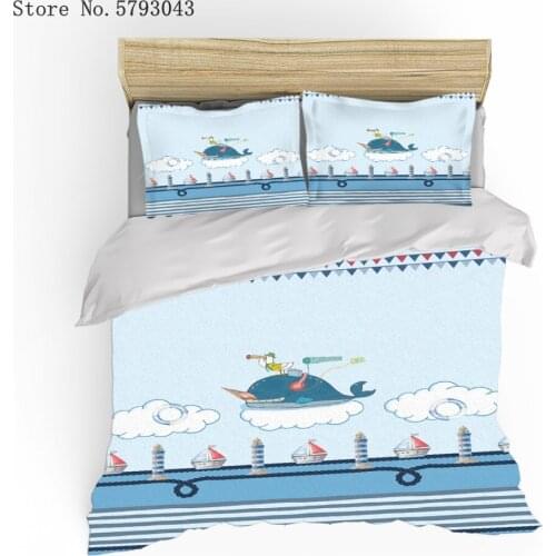 2/3 Pieces Whale Water Animals Bedding Set 3D Print Rudder Lifebuoy Duvet Cover Colorful Cartoon Bed Quilt Cover Pillowcase