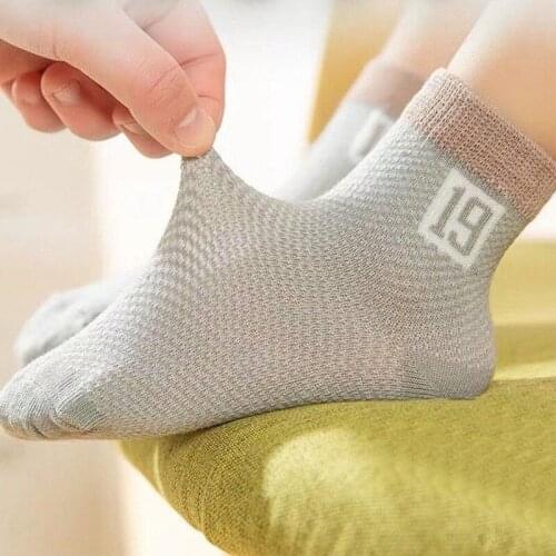 20pcs=10pair Children Mesh Cotton Socks Baby Summer Breathable Boys Girls Short Socks digital Pure color breathable and sweat