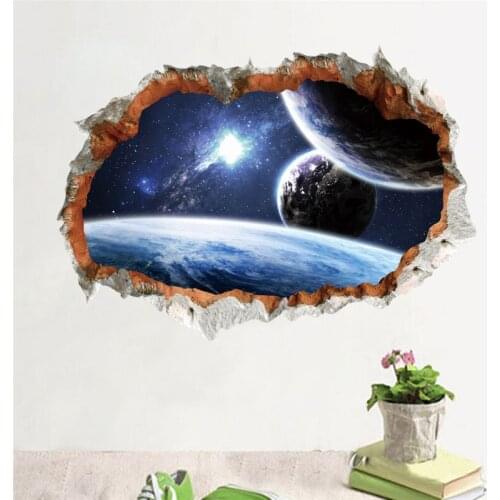 Outer space solar system wall stickers planets earth sun saturn mars star wall decals living room bedroom mural art